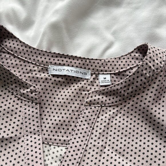 Notations Womens Size Medium Blouse 3/4 Sleeve Pink Polka Dots Button Up V Neck - Picture 3 of 10